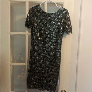 Sequin Short Sleeve Cocktail Dress - Black & Gold